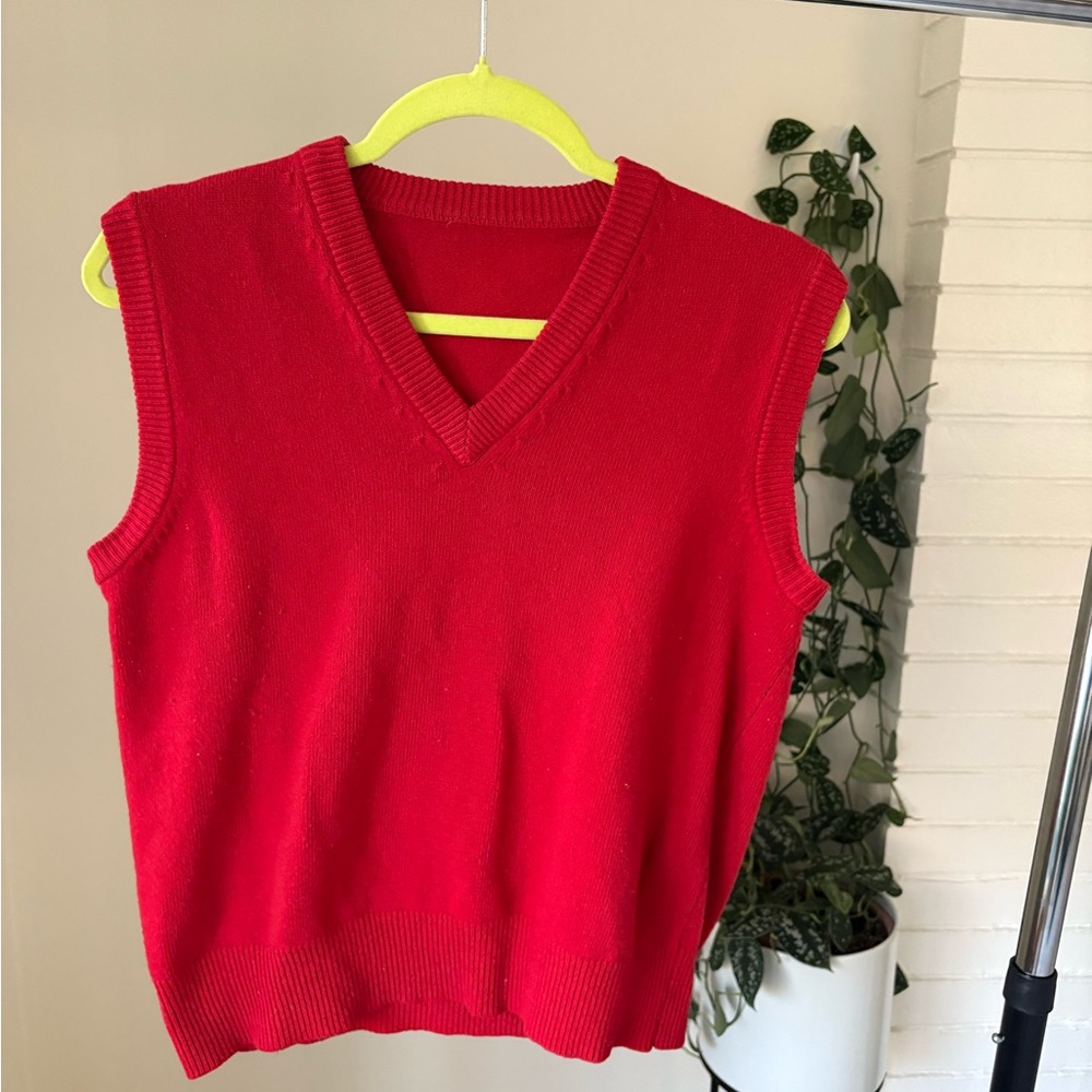 Vibrant Red V-Neck Sweater Vest